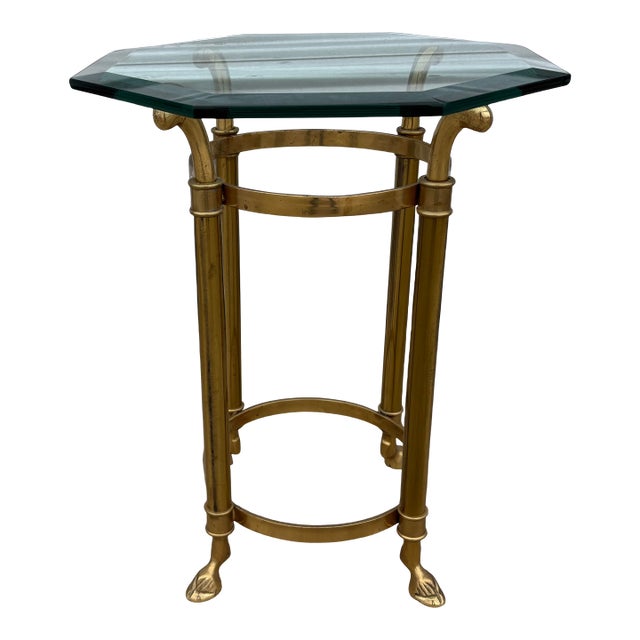 1970s Brass and Glass Side Table Attributed to La Barge For Sale