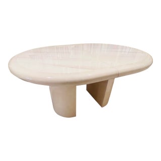 Vintage Springer Style Postmodern Cream Lacquer Dining Table With Two 18" Leaves For Sale