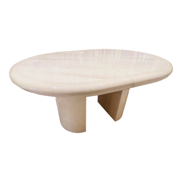 Vintage Springer Style Postmodern Cream Lacquer Dining Table With Two 18" Leaves For Sale