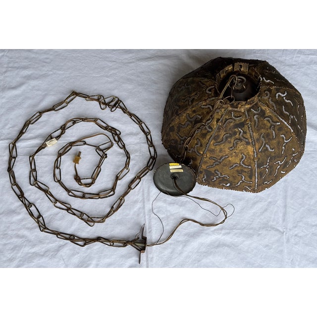 Mid-Century Brutalist Torch Cut Pendant Light by Tom Greene for Feldman For Sale - Image 11 of 13