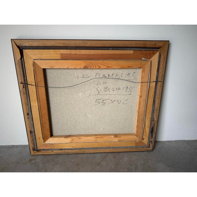 90s G. Baca Barcelona ''Las Ramblas " Street Scene Oil on Canvas Painting, Frame For Sale - Image 11 of 11