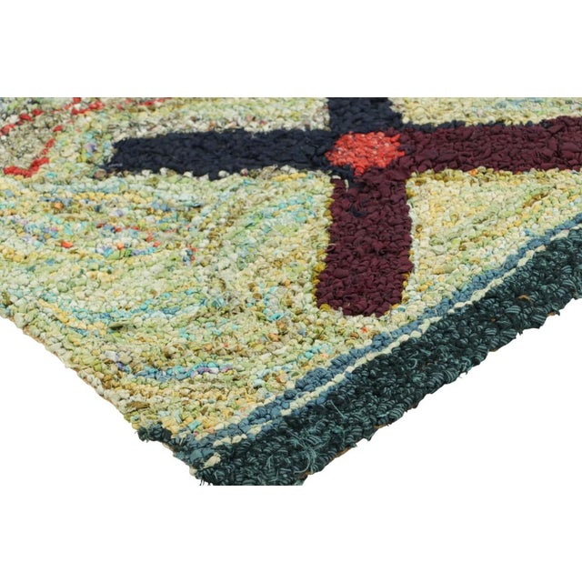 Antique Hooked With Geometric Patterns Over Green and Green Tones | Rug & Kilim For Sale In New York - Image 6 of 7