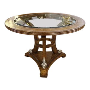 ​Maitland - Smith Leather Wrapped Glass Top Occasional Center Table