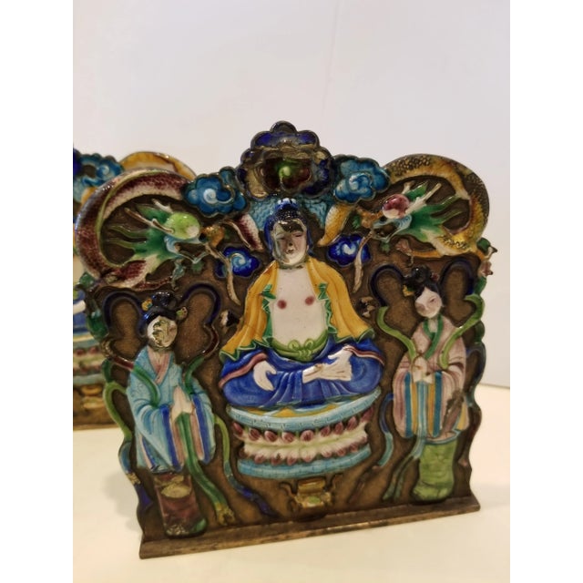1920s Chinese Export Enamel Bookends For Sale - Image 11 of 12