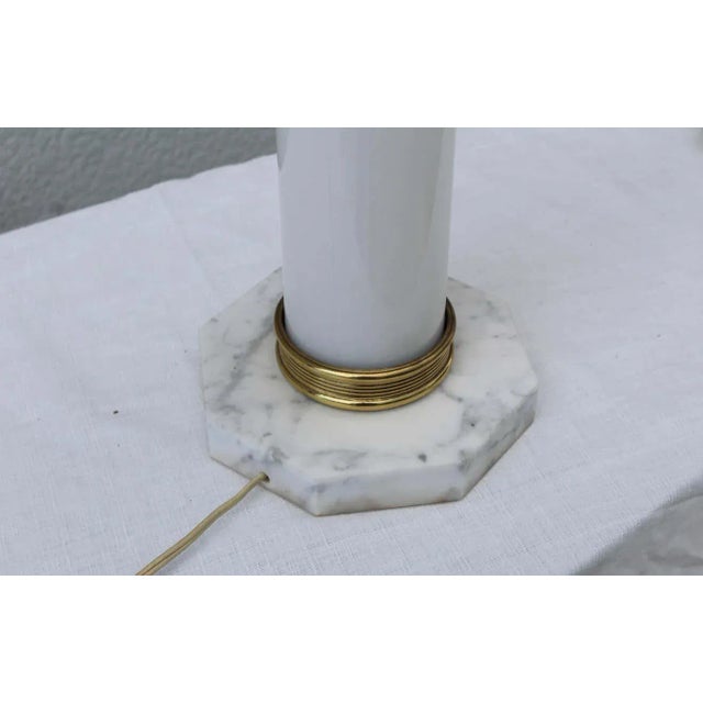 Mid-Century Modern 1960's Italian Glass and Brass with Marble Base Table Lamps - A Pair For Sale - Image 3 of 9
