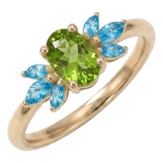 Peridot & Swiss Blue Topaz Ring - Art Deco Style Statement Ring Us 7 For Sale