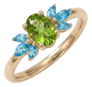 Peridot & Swiss Blue Topaz Ring - Art Deco Style Statement Ring Us 7
