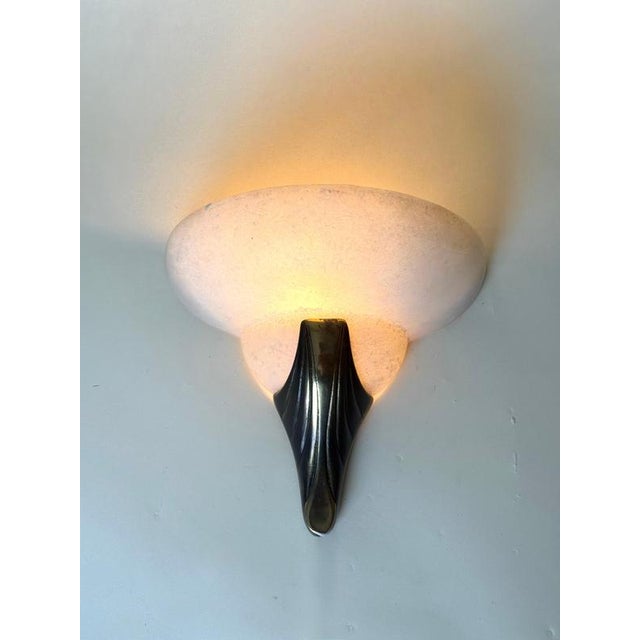 Art Deco Style Hand-Carved Alabaster and Brass Wall Sconces, 1980, Set of 2 For Sale - Image 9 of 15