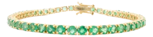 7.63 Carat Round Emerald Art Deco 18k Gold Tennis Bracelet
