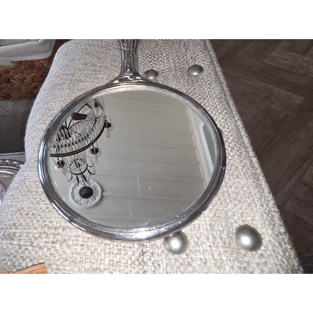 Silverplated Hand Mirror Decorated With a Cherub For Sale - Image 4 of 10