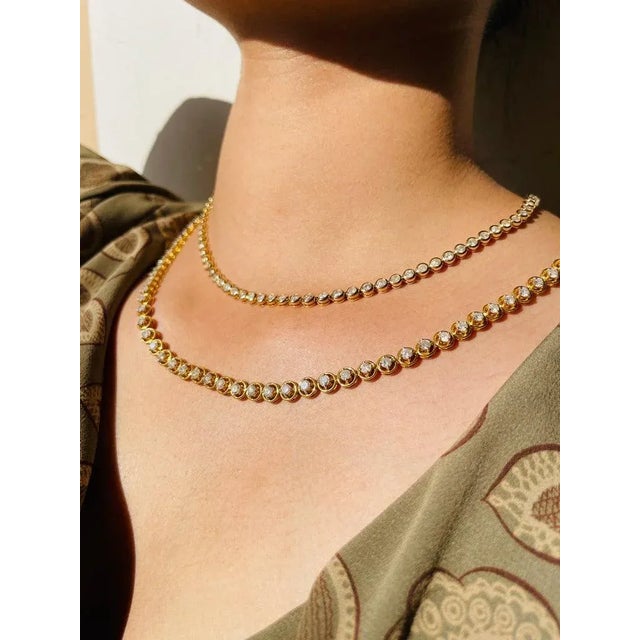 Contemporary 7.35 Carats Natural Diamond 18k Gold Wedding Tennis Necklace for Her by VRJewels For Sale - Image 3 of 14
