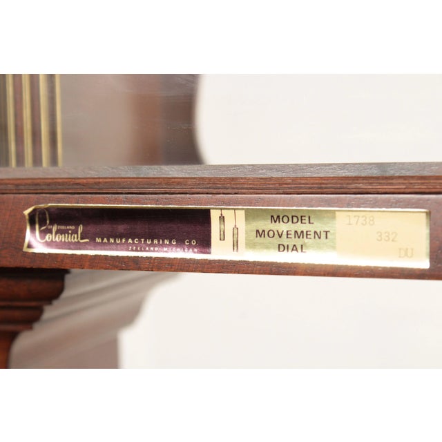 Mid 20th Century Colonial of Zeeland Mahogany Grandfather Case Clock For Sale - Image 5 of 13