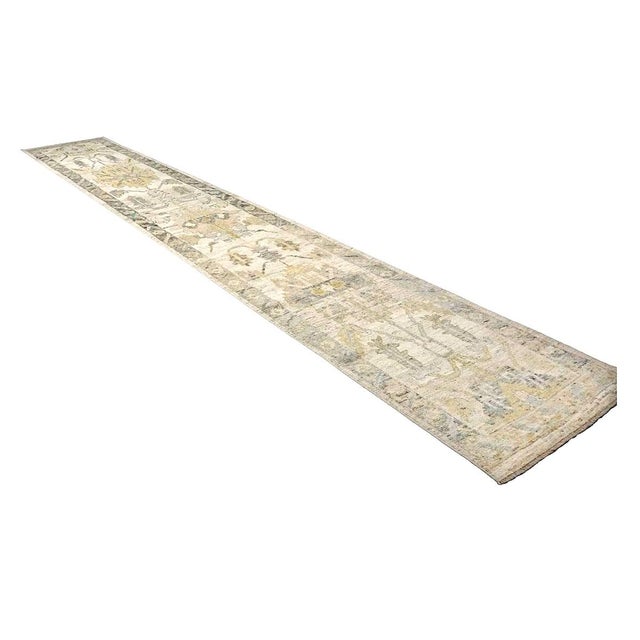 Early 21st Century 21st Century Turkish Oushak Wool 3x19 Yellow, Ivory & Charcoal Handmade Runner Rug #1144136 For Sale - Image 5 of 10