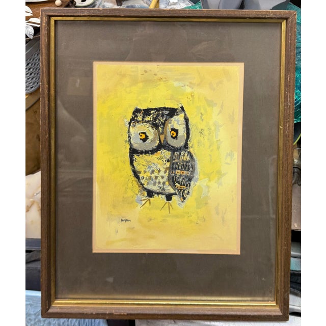 Printmaking Materials Mid-Century Modern Margaret Layton Hand Colored & Signed Owl Framed Lithographs - S/2 For Sale - Image 7 of 10