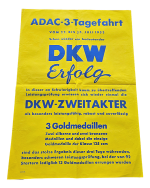 Original Poster DKW Two-Stroke Adac 3 Day Trip, 1953