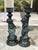 A stunning vintage pair of French Grand Tour or Renaissance Revival style figural candlesticks. Each piece features a...