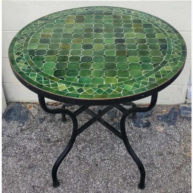 Metal 32" Tamegrout Green Moroccan Mosaic Table For Sale - Image 7 of 7