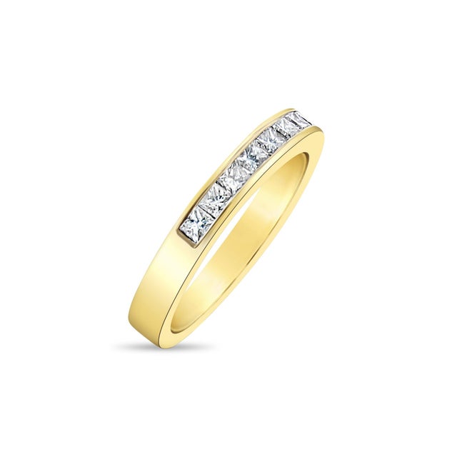 Contemporary Princess Cut Diamond Wedding Band 14k Yellow Gold, Size 5.5 For Sale - Image 3 of 5
