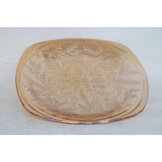 Mid 20th Century Jeannette Glass Floragold Louisa Marigold Floral Square Plate For Sale - Image 5 of 12