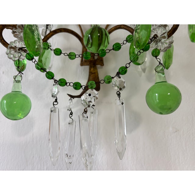 Green Italian Green Murano Glass Drops, Prisms & Swags Sconces C 1930 For Sale - Image 8 of 11