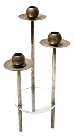 Postmodern Silver-Plated Brass and Acrylic Glass Candelabrum by Mesa, Italy, 1970s
