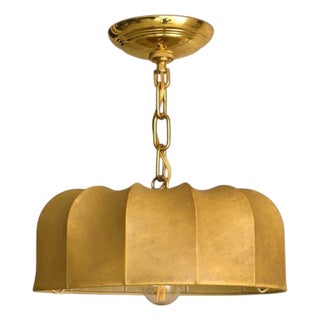 Italian Cocoon Pendant with Brass + Wood Detail, 1960s For Sale
