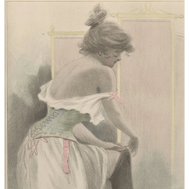 Art Nouveau 1899 Art Nouveau Chromolithograph-Woman & Corset, Matted For Sale - Image 3 of 6