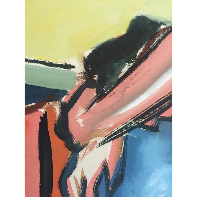 1950s 1950s "Too Much" Mid Century Nude Gouache Painting Blue, Orange, Yellow For Sale - Image 5 of 6