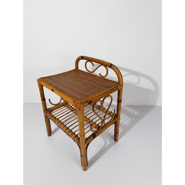 Mid-Century Modern Italian Riviera Style Cane, Bamboo and Rattan Bedside Table, 1960s For Sale - Image 6 of 18