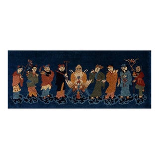 1920s Black Background With a Example of Culture Chinese Antique Peking Rug For Sale