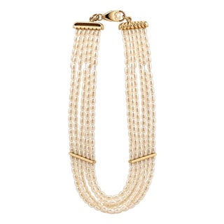 Mid 20th Century Estate 14k Yellow Gold Multi-Strand Freshwater Seed Pearl Cuff Bracelet For Sale