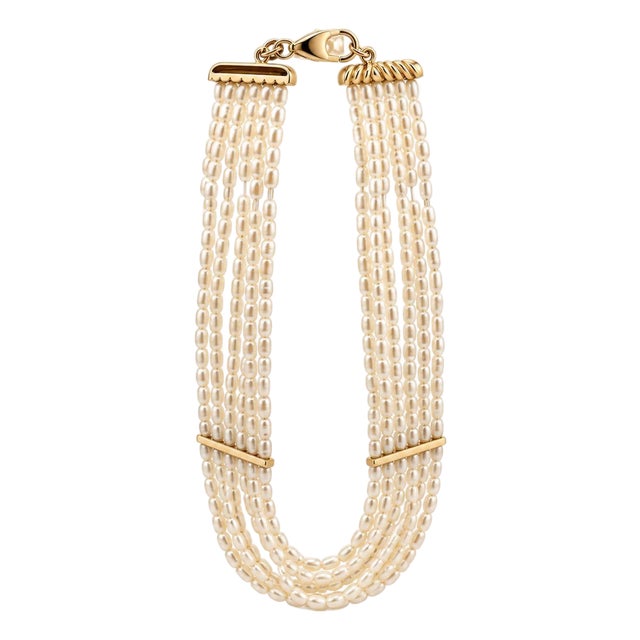 Mid 20th Century Estate 14k Yellow Gold Multi-Strand Freshwater Seed Pearl Cuff Bracelet For Sale