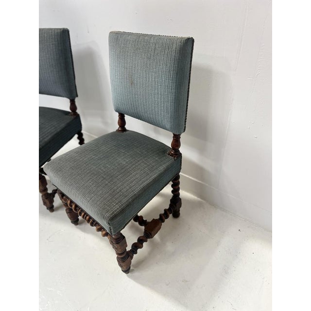 Blue 19th Century Louis XIII Twisted Oak Chairs, Set of 2 For Sale - Image 8 of 12