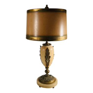 Antique French Alabaster Egg Shape Lamp With Bronze Ormolu Mounts Table Lamp Custom Parchment Shade