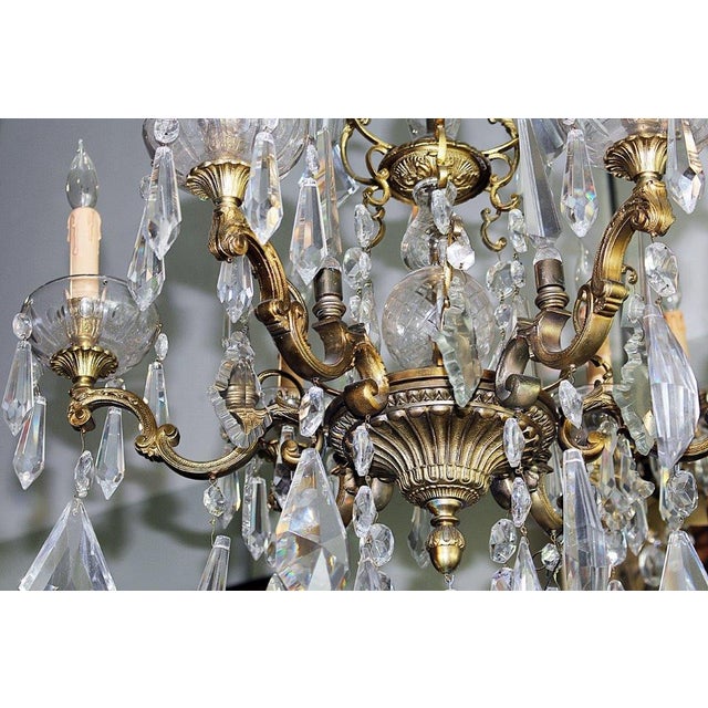 1930s French Bronze Dore' Crystal Chandelier For Sale - Image 4 of 17