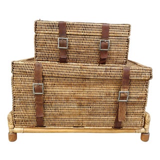 Vintage Wicker Trunks, 1970s, Set of 2 For Sale