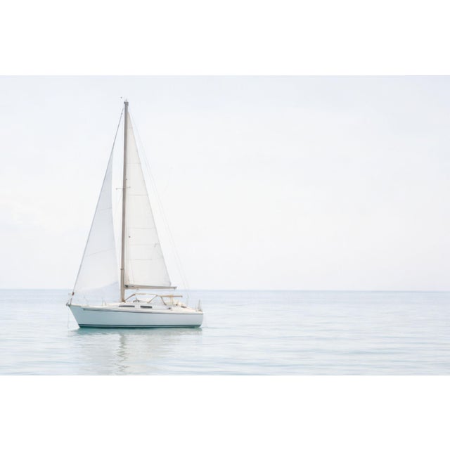 Soft Coastal Sailboat, Minimalist Seascape Art Print, 36″ × 24″ For Sale - Image 4 of 6