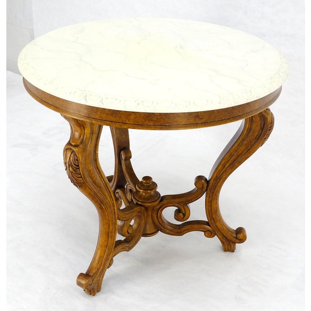 John Widdicomb Fine Carved Wood Base Marble Top 31” Diameter Gueridon Center Table Widdicomb For Sale - Image 4 of 18