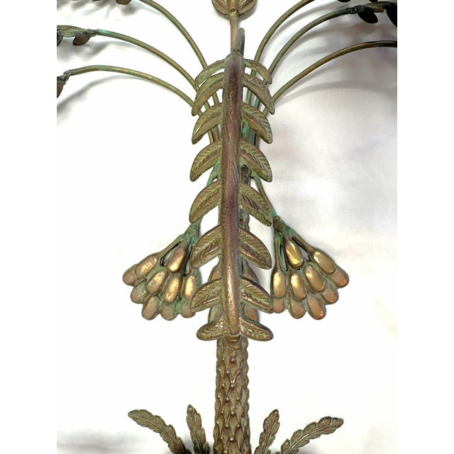 Vintage Hollywood Regency Palm Tree With Hanging Date Clusters Double Candle Wall Sconce For Sale - Image 4 of 17