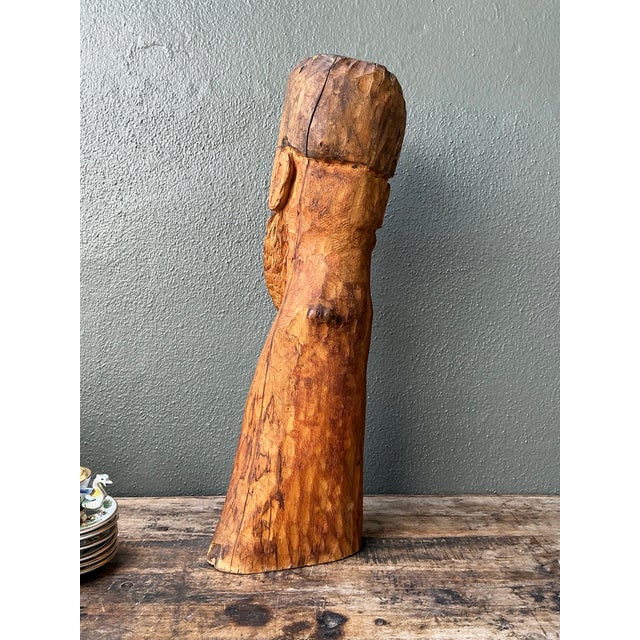 Chocolate Vintage Hand Carved Man With Mustache For Sale - Image 8 of 12