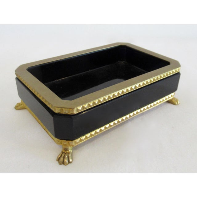 C.1930's Cenedese Murano Italian Hand-Blown Black Keepsake Lidded Box & Accent Dish With Bronze Gilded Mounts For Sale - Image 11 of 18