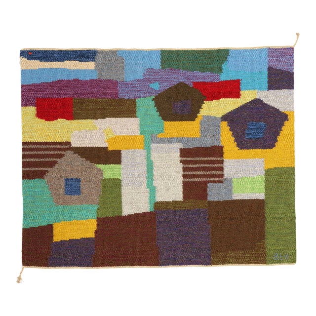 Signed Vintage Swedish Pictorial Rollakan Rug - 03'10 X 03'01 For Sale