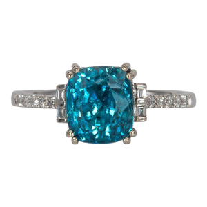 5.4Ct Blue Zircon Ring With Natural Diamond Accents: Solid 14k Gold, Size 6.75
