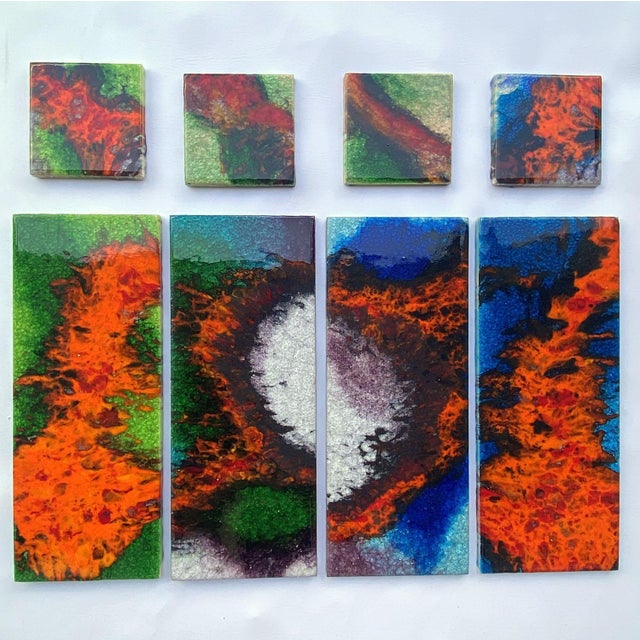 Large Ceramic Art Tiles with Multi Color Bright Glazes, 1970s, Set of 4 For Sale - Image 14 of 15