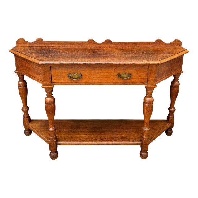 Spanish Oak Console Table with Drawer and Shelf, Early 20th Century For Sale