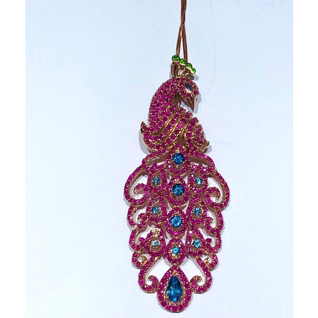 Bochic "Orient" Natural Ruby & Sapphire Peacock Brooch/Pendant 18K Gold&Silver For Sale - Image 13 of 18