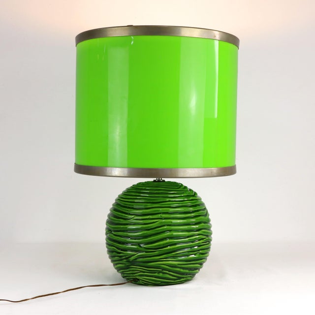 Vintage Table Lamp in Green Glazed Ceramic and Acrylic Glass, Italy, 1970s For Sale - Image 6 of 6