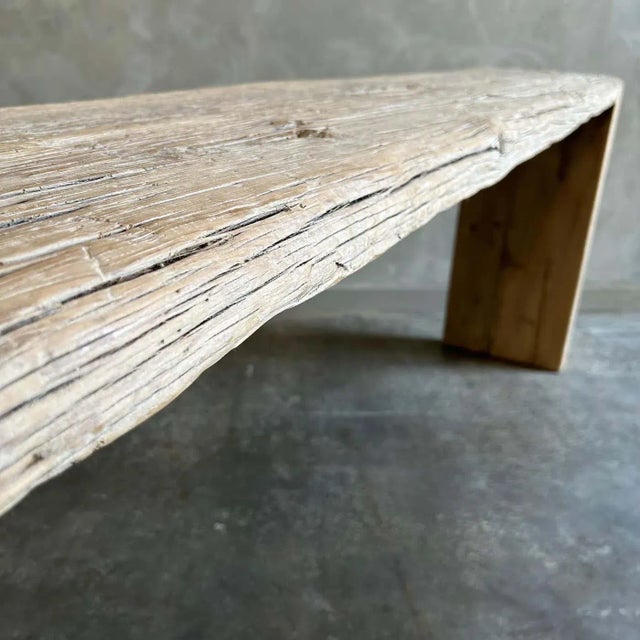 Elm Wood Waterfall Style Console Table For Sale - Image 10 of 12