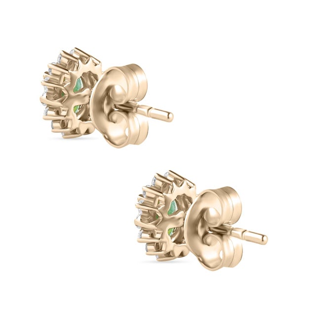 Contemporary Certified Emerald and Diamond Halo Contemporary Earrings Studs- a Pair For Sale - Image 3 of 12