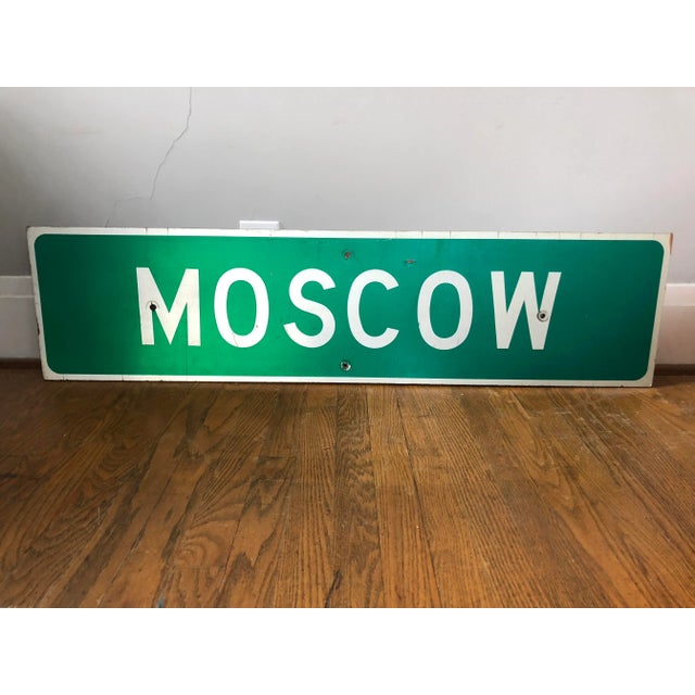 Mid 20th Century Vintage Moscow New York Road Sign For Sale - Image 5 of 5